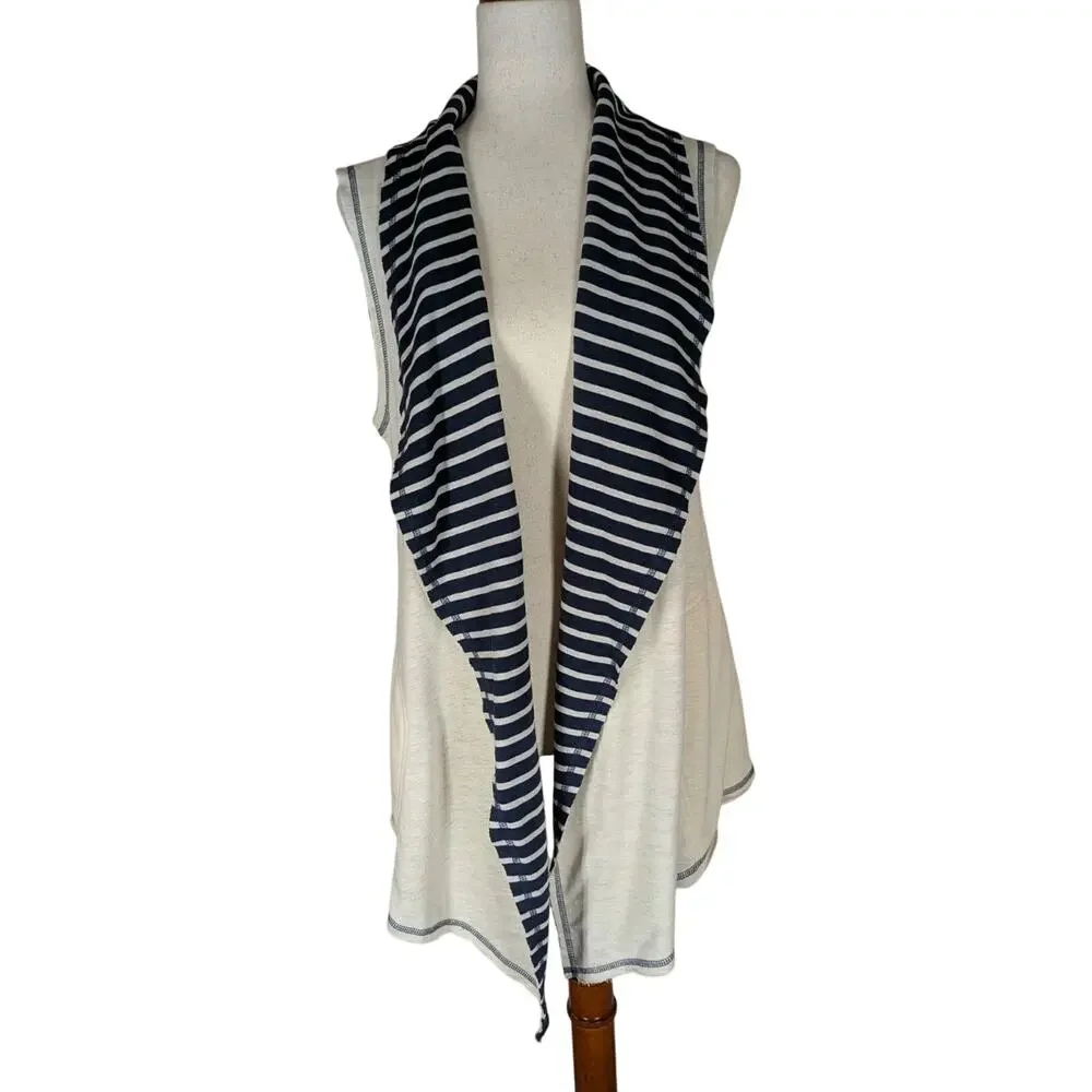Matilda Jane Women's Full Moon Reversible Vest Navy Blue Cream Stripe Size Large